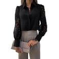 thumbnail image 1 of VISgogo - Blusa informal de manga larga para mujer, color sólido, con costuras de encaje, solapa, botones VISgogo  moda, 1 of 7
