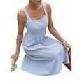 thumbnail image 4 of Women'S Maxi Striped Dress Summer Sleeveless Square Neck Smocked A Line Flowy Spring Vacation Sundress Blue L, 4 of 10