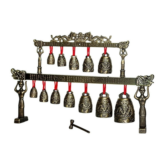Masteelf Double Layers Archaize Bronze Chime Handmade Ancient Chinese Style Instrument for Decoration Use Dark Brown Copper