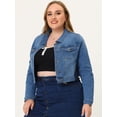 thumbnail image 2 of Women Plus Size Button Closed Cropped Denim Jacket Denim Blue 3X, 2 of 5