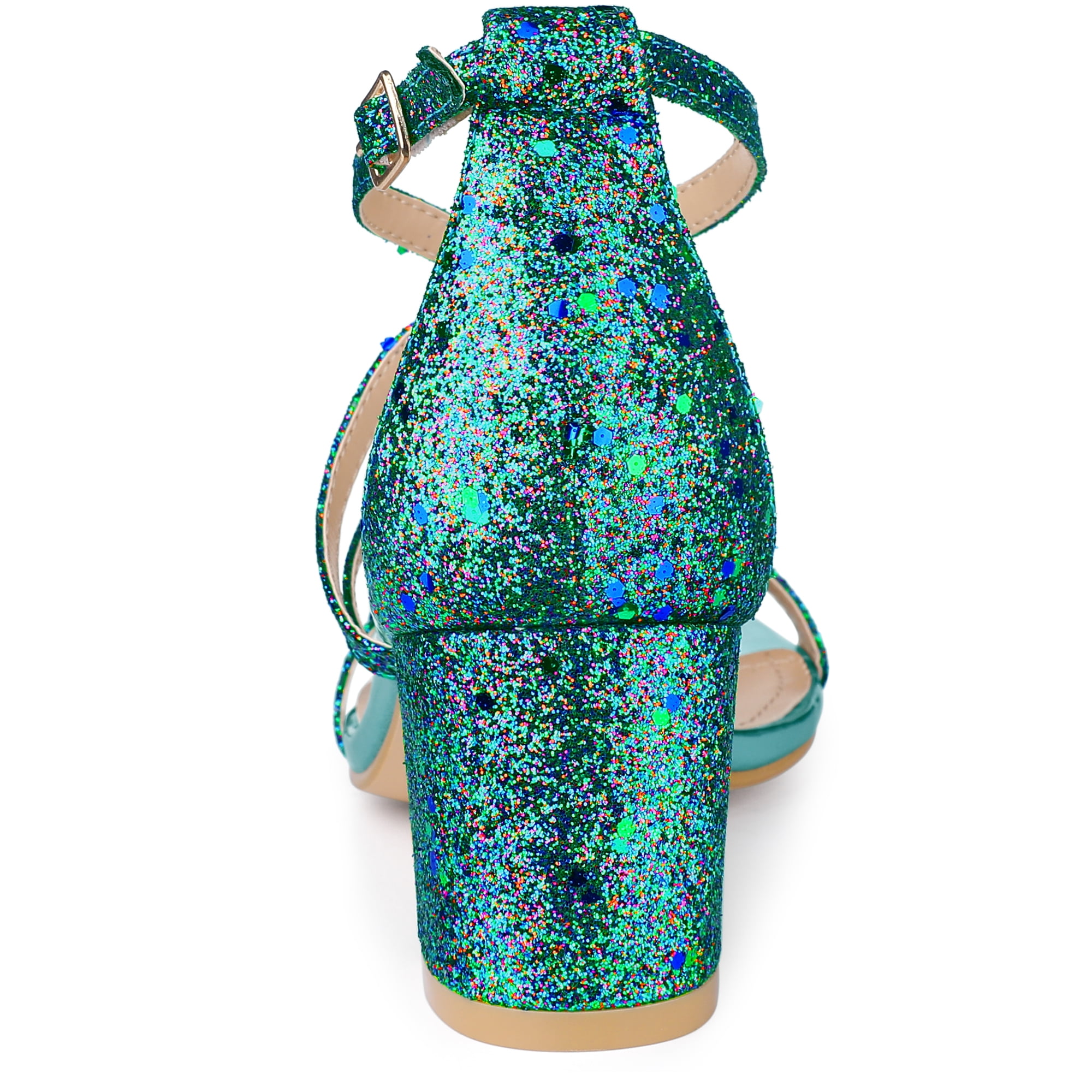 Unique Bargains Women's Open Toe Sandal Glitter Crisscross Strap Chunky Heel Sandals