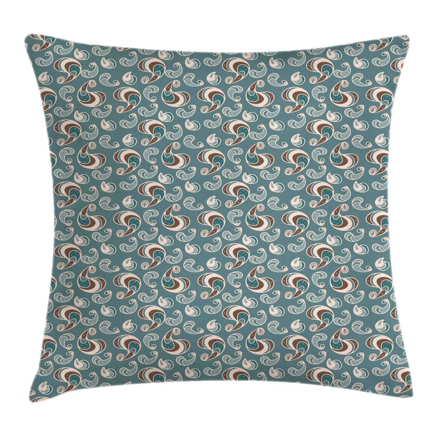 Brown and Blue Throw Pillow Cushion Cover, Vintage Style Pattern with