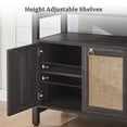 thumbnail image 4 of SICOTAS Boho TV Stand for TVs up to 65", Rattan 29.5" Tall Entertainment Center with Storage Cabinets & Adjustable Shelves , TV Console Table for Living Room, Black Oak, 4 of 10