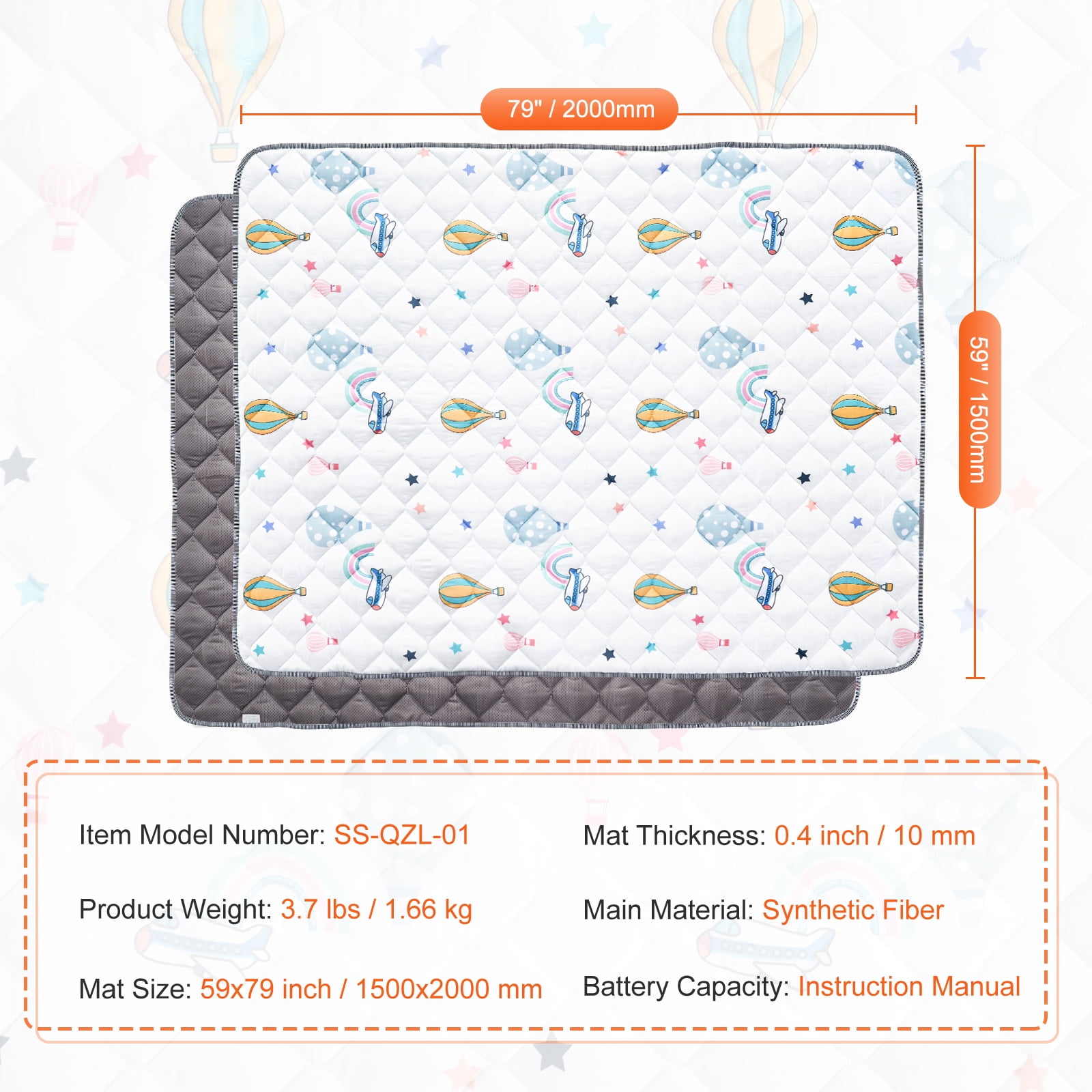 KFFKFF Baby Play Mat, 59"x79" Toddler Play Area, Slip-Resistant Unified Soft Mat, Easily Folded, Water-Resistant Play Space for Babies, Toddlers, Newborns, Easy to Clean, for Play & Tummy Time