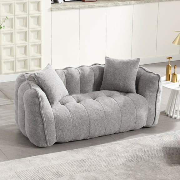 PORKISS Oversized Bean Bag Chair with 2 Pillows, Giant Large Loveseat Bean Bag Chair Couch for Adults Teens, Chenille Fabric Sofa, Grey