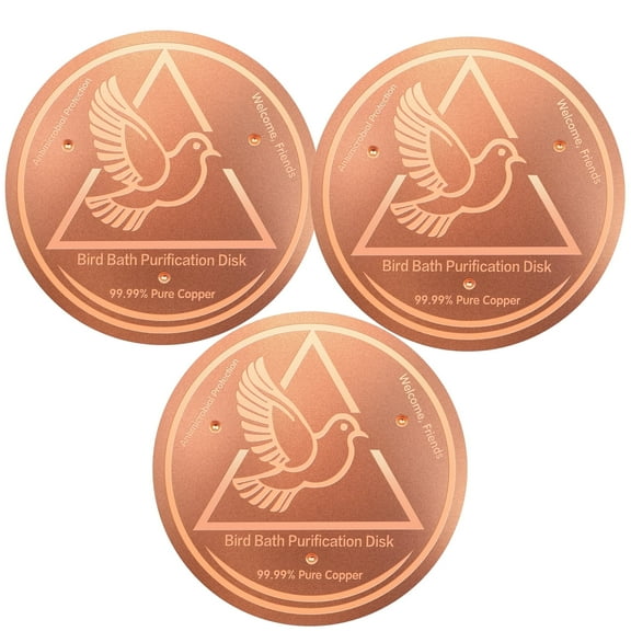 Nyhpar Pure Copper Water Purification Tablets Bird Bath Disk Cleaner Algae Control for Outdoors Fountains, Universal Fit for Ceramic/Concrete/ Stone Bowls, Safe Treatment for Birds (3pack)