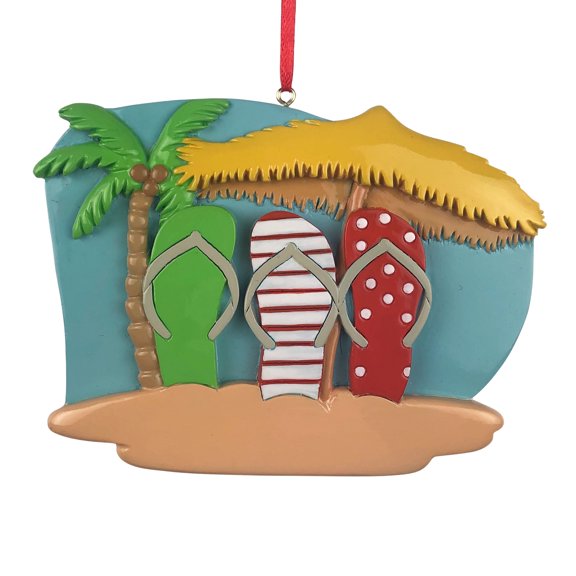 Flip Flop Beach Holds 3 Names Round Disc Ornament