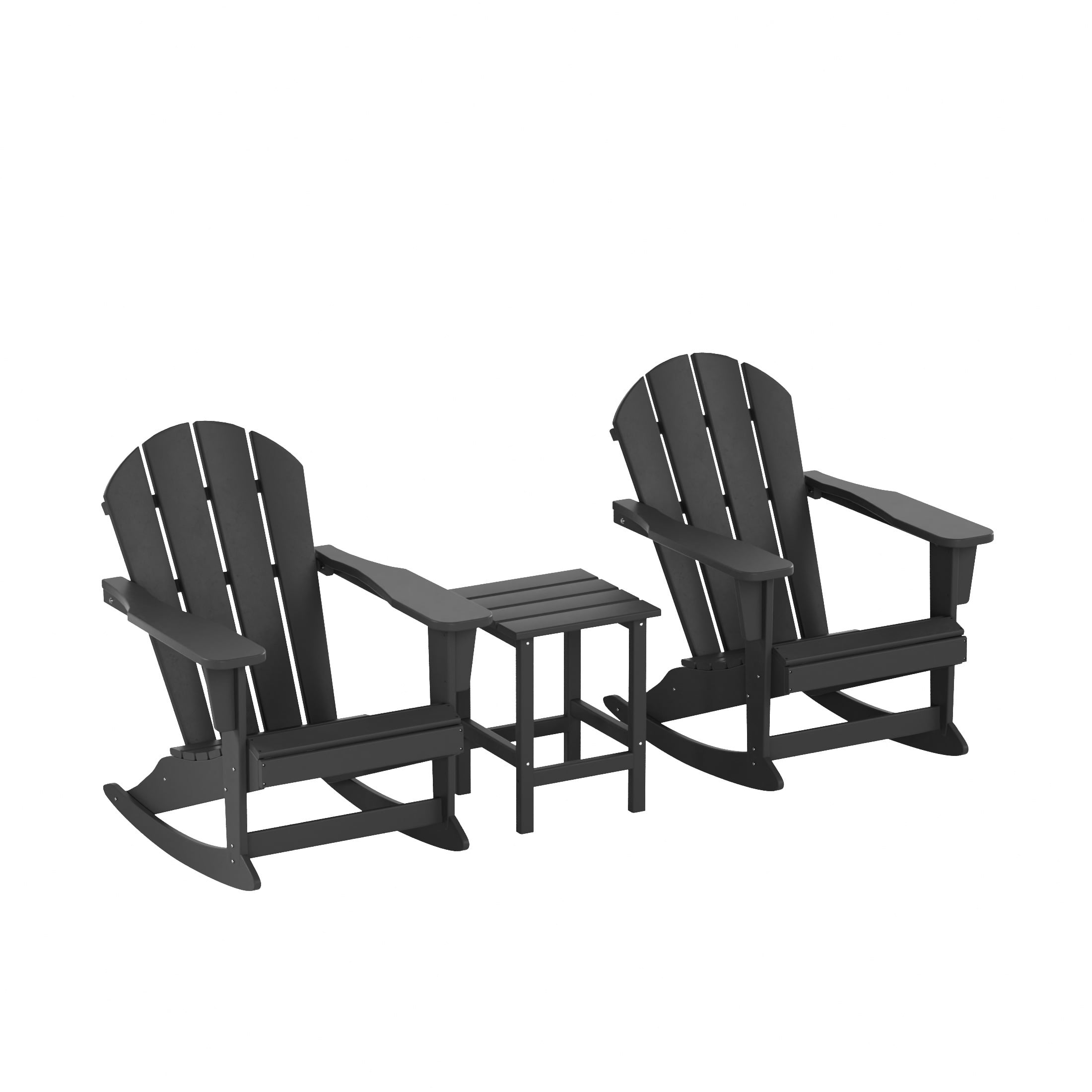 WestinTrends Malibu 3 Piece Outdoor Rocking Chair Set, All Weather Poly Lumber Porch Patio Adirondack Rocking Chair Set of 2 with Side Table, Gray