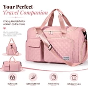 DAKIMOE Travel Duffle Bag for Women Men, Weekender Bags Carry on Gym Bag with Wet Pocket/Adjustable Strap/Shoe Compartment, Foldable Waterproof Overnight Tote Bag for Plane Sports Dance, Pink
