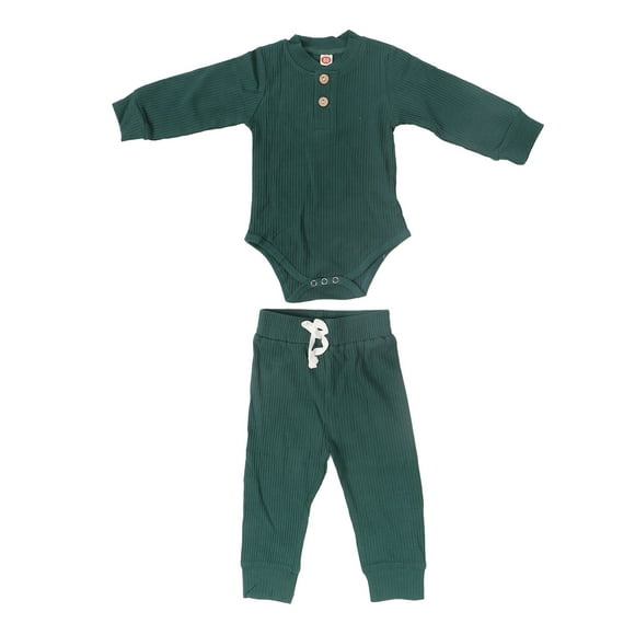Conjunto de mono de manga larga para bebé, suave y agradable para la piel, de algodón, a la moda, para niños y niñas, color verde