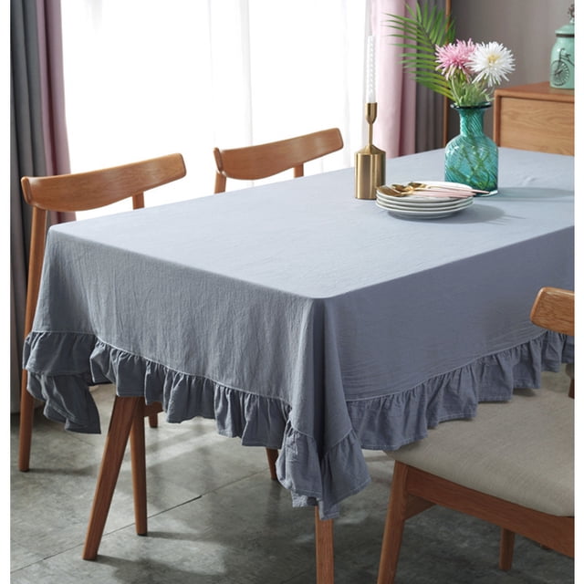 Mantel de tela de algodón y lino con borde de loto simple para comedor, mantel de lino para mesa de centro