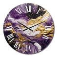 thumbnail image 2 of Designart "Liquid Magic in Purple and Gold IV" Abstract Oversized Wall Clock, 2 of 5