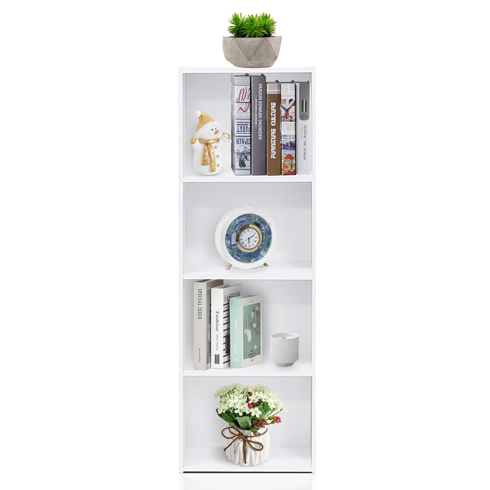 23.6 × 11.8 × 36.2 Inch 4 Tiers Floor Standing Bookshelf Rack 2 Cube Unit with Drawers for Home Office Display Storage W × D × H White ALSC ASUUNY Small Bookcase 