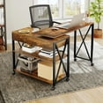 thumbnail image 6 of DWVO 360° Free Rotating Sofa Side Table, Mobile Couch Desk with Storage Drawer and Shelves, Movable Snack Table for Home Office, Rustic Brown, 6 of 7