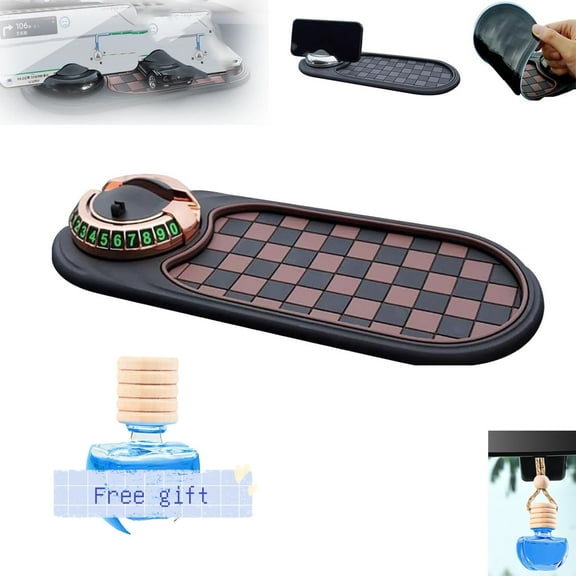 Multifunction Car Anti-Slip Mat Auto Universal Phone Holder, Rotatable Anti Skid Car Dashboard Pad with Temporary Parking Numbe and Large Pad for Phones Sunglasses Keys Decoration Gadgets