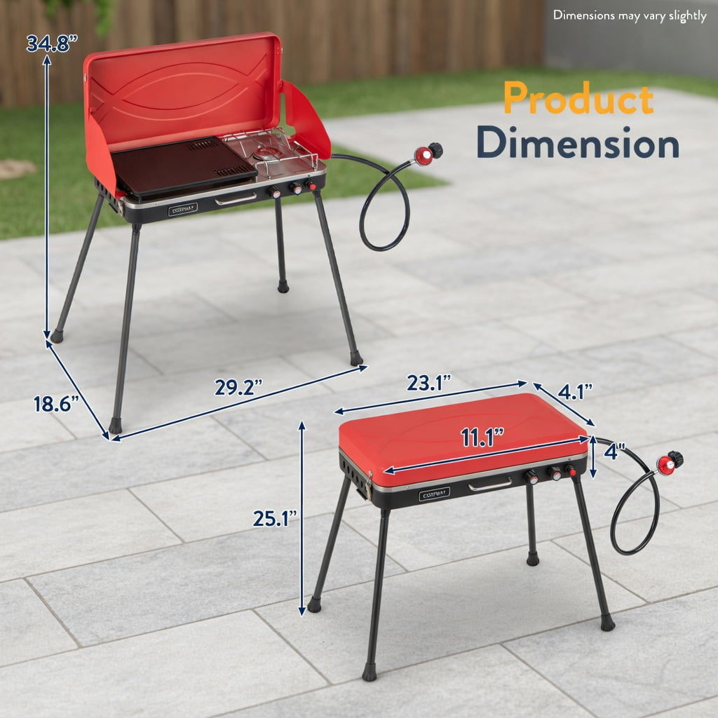 Resenkos Outdoor Barbecues Grill,2-in-1 Gas Camping Grill and Stove with 4 Detachable Legs-Red