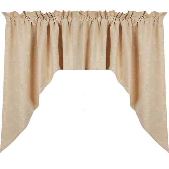 Candlewicking Cream 72" Wide x 36" Long Cotton Lined Curtain Swag by Home Collections by Raghu