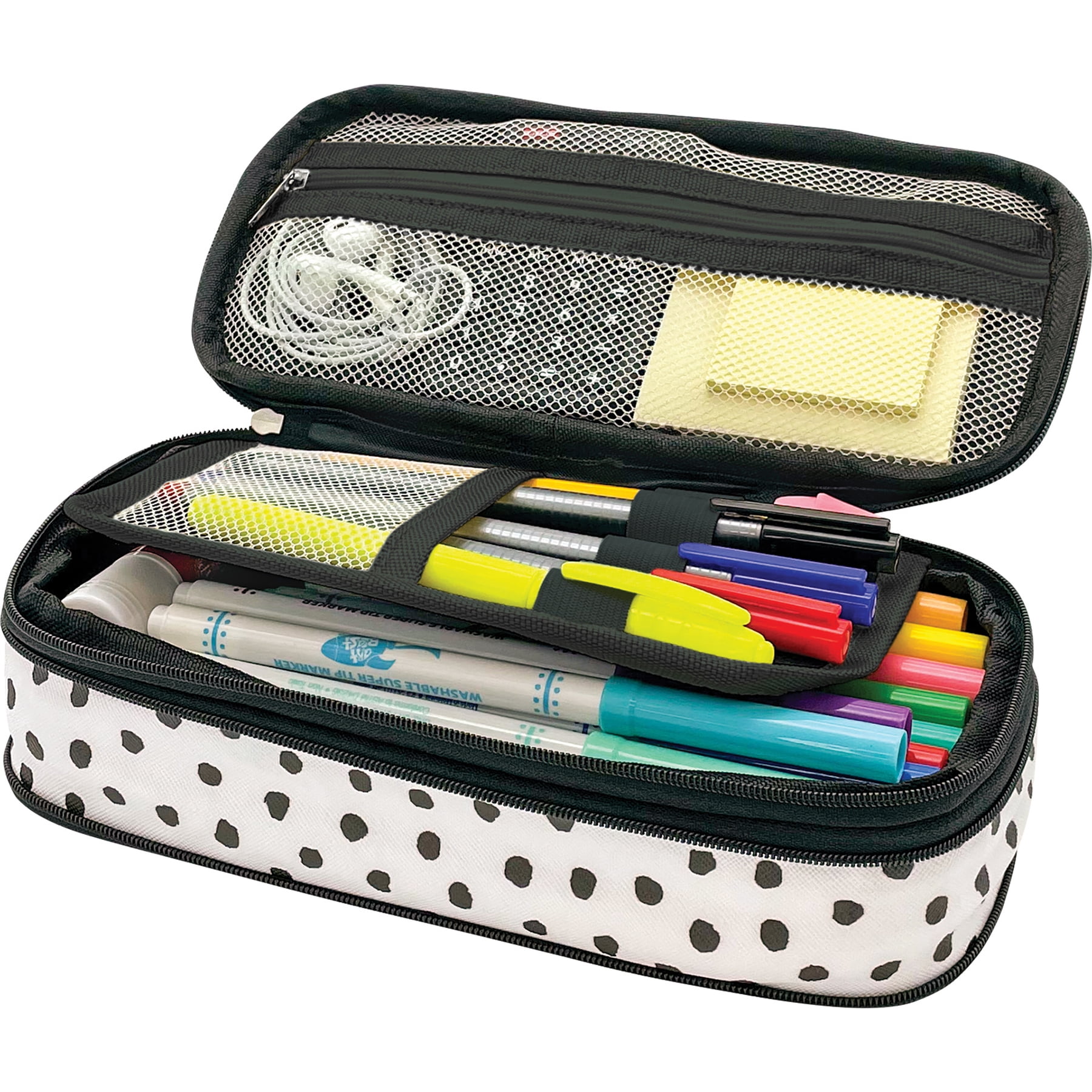 Teacher Created Resources Black Painted Dots on White Pencil Case, Pack of 3