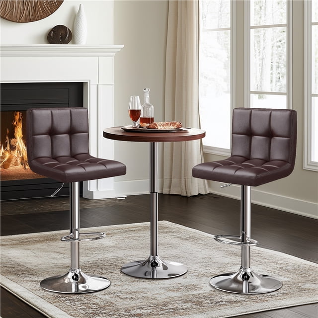 Yaheetech Set of 2 Faux Leather Swivel Bar Stools with Adjustable Height, Backrest & Footrest, Brown