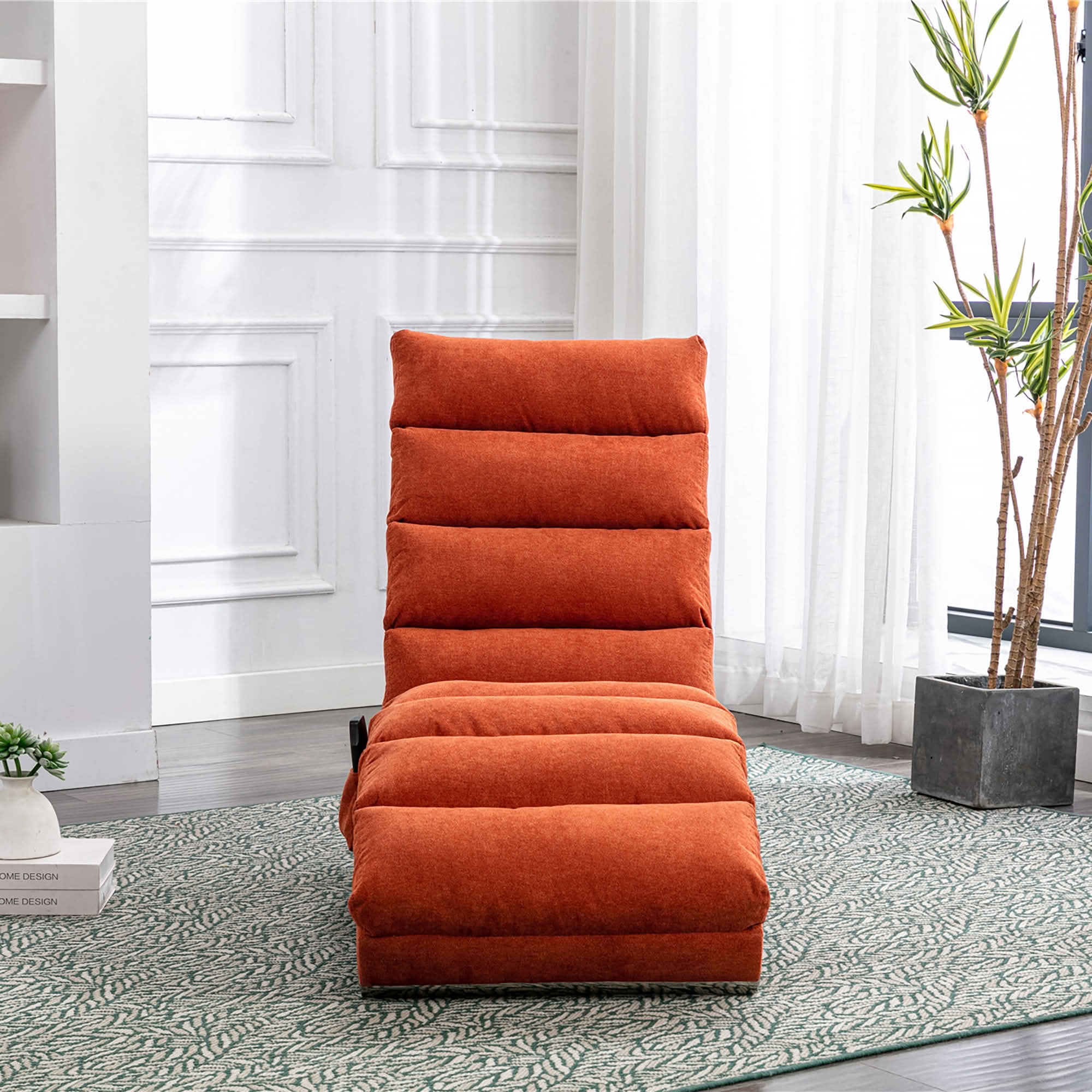 MAYEERTY Vibrating Upholstered Chaise Lounge Chair, Ergonomic Fixed Back Fabric Recliner Sofa with Side Pocket Remote Control for Living Room Bedroom