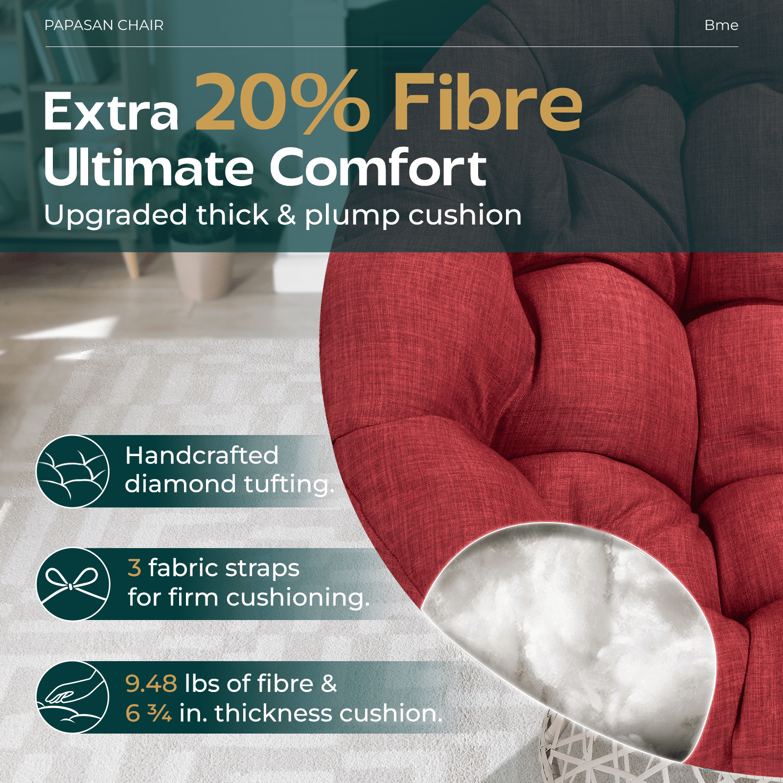 AILE 360 Swivel Ergonomic Papasan Chair with Comfy Cushion and Sturdy Metal Frame for Living, Bedroom, Reading Room, Lounge (Cherry Sangria - White Frame)