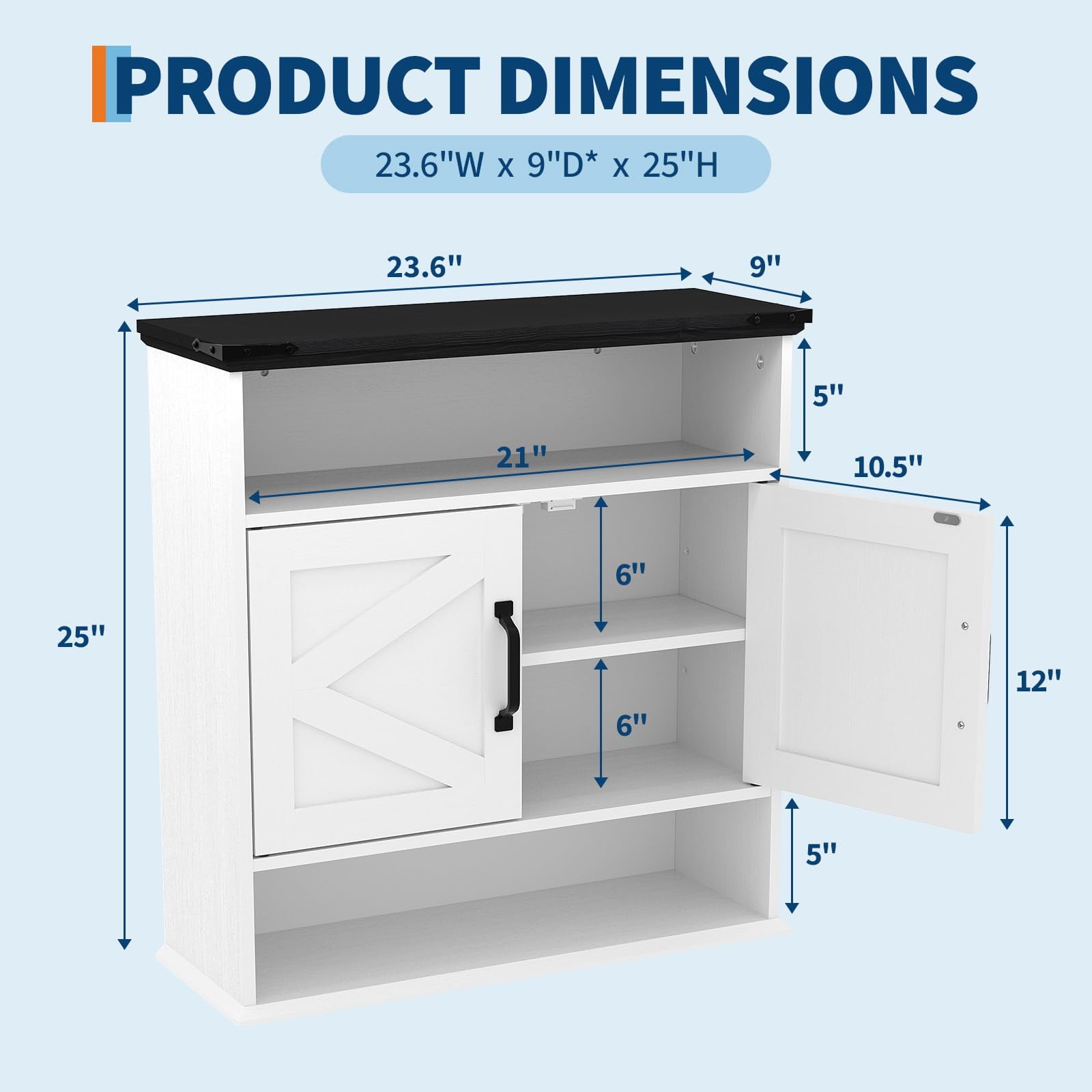 25" Wide Wall-Mounted Bathroom Cabinet with Barn Doors, Over-Toilet Storage with Adjustable Shelf & Drawer, Hanging Cabinet for Bathroom, Kitchen, Laundry, or Entryway