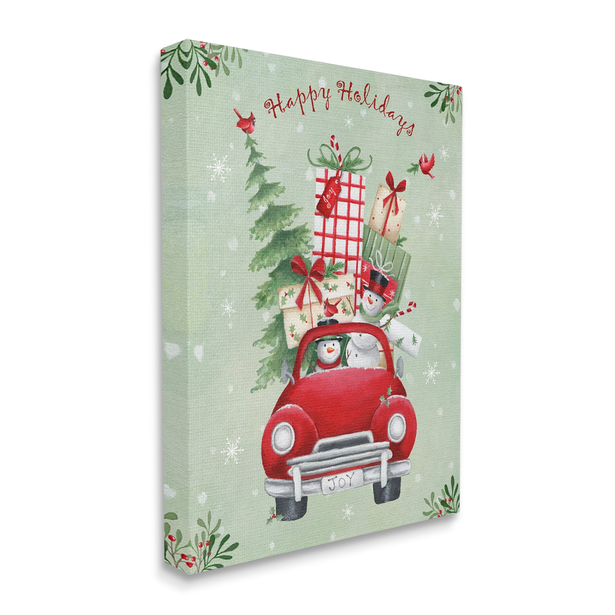 Stupell Industries Holiday Stacked Gift Car Holiday Painting Gallery Wrapped Canvas Art Print Wall Art, 30 x 40