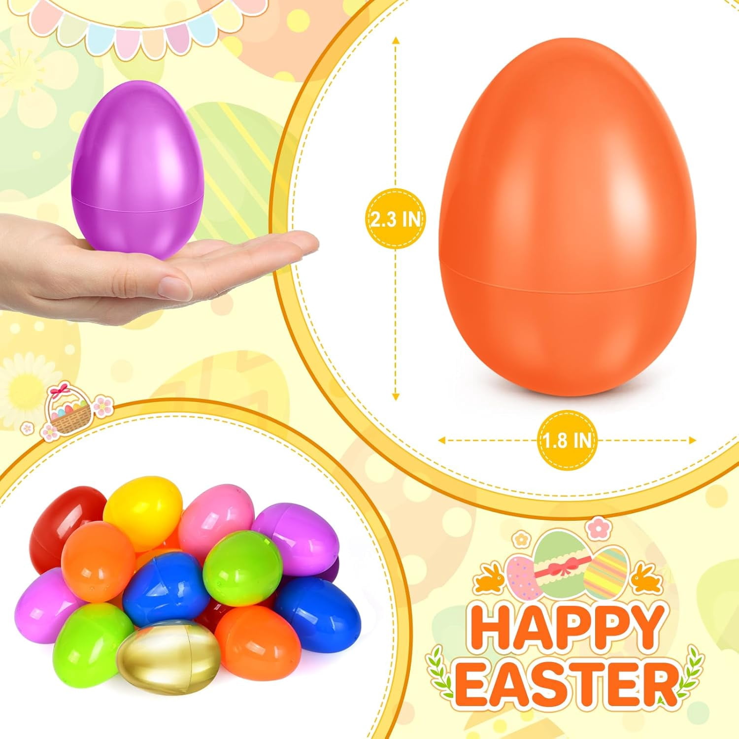 2.3” Unfilled Easter Eggs, 2000 pcs Colorful Egg Plus 24 Golden Egg, Empty Plastic Eggs Fillable with Candy, Treats, Presents for Toy Basket,Easter Decorations, Easter Egg Hunt