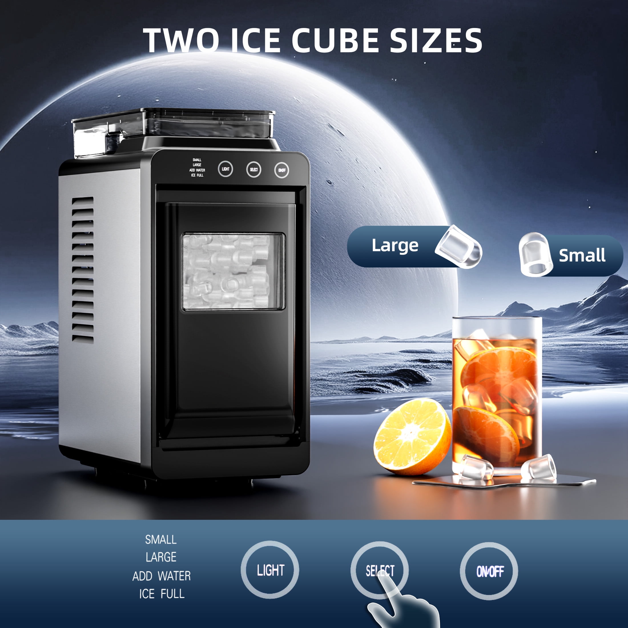 Auseo Countertop Ice Maker Portable, 26 lbs/Day, 8Pcs in 6Mins, Auto-Cleaning, Ice Machine with Ice Scoop, for Home/Office/Party(Black, Water Tank)