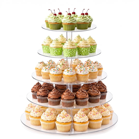 5 Tier Cupcake Stand for 43 Cupcakes,Round Acrylic Cupcake Stand,Clear Cupcakes Stand Tier for Dessert Table,Weddings,Birthday Party, Graduation,Pastry
