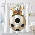 thumbnail image 1 of Spooky Halloween Pumpkin Shower Curtain - Cartoon Design with Haunted House & Bats, 1 of 5