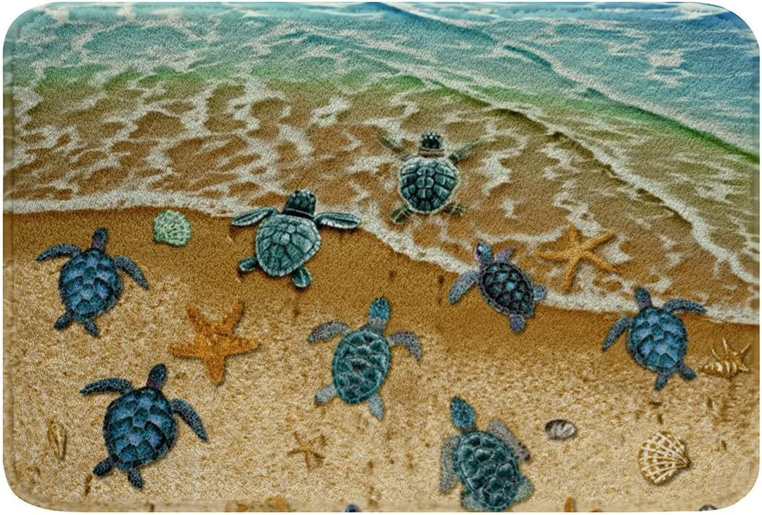 aoselan Green Sea Turtle Door Mat Ocean Hawaii Beach Tropical Bathroom