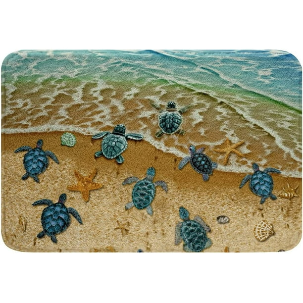 aoselan Green Sea Turtle Door Mat Ocean Hawaii Beach Tropical Bathroom