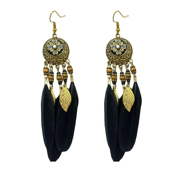 Feather Earrings for Women Vintage Boho Earrings Black Feather Tassel Earrings Long Feather Earrings Western Bohemian Jewelry for Women