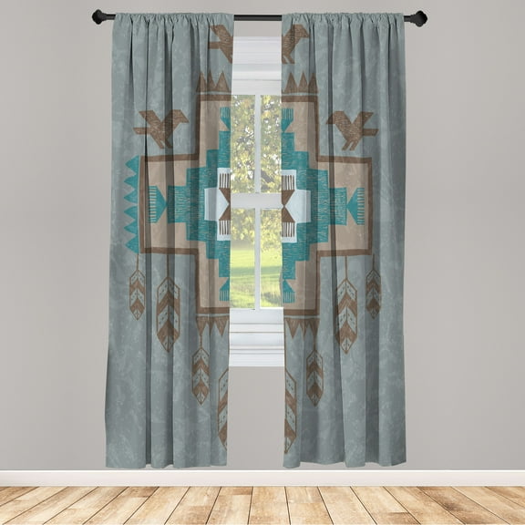 Ambesonne Curtains, Pair of 28"x95", Blue Grey Brown