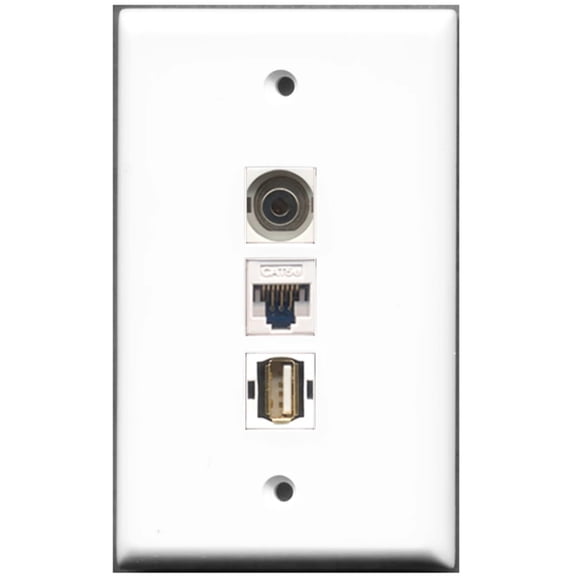 Ultra Spec Cables 1 Port USB A-A 3.5mm Cat5e Ethernet Wall Plate w/Female/Female Jacks