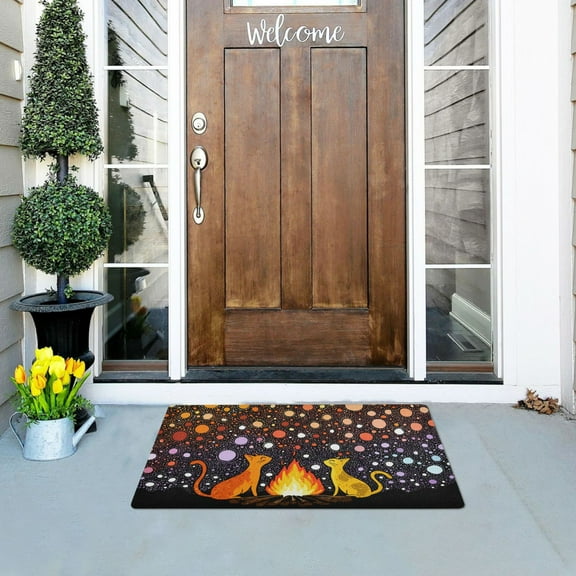 Cute Cats Fire Starry Night Doormats Welcome Mats Gate Pads Entryway Outdoor 32" x 20"