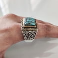 thumbnail image 5 of Blue Copper Turquoise Mans Ring, Natural Turquoise Ring, Oxidized Two Tone, 925 Silver Ring, Birthday Gift, Heavy Mens Ring, Arabic Design, Ottoman Style Ring, Christmas, Turkey Mens Signet Ring, 5 of 8