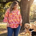 thumbnail image 2 of Agnes Orinda Women's Plus Size Floral Blouses V Neck Ruffle 3/4 Sleeves Babydoll Peplum Tops 2X Orange, 2 of 7