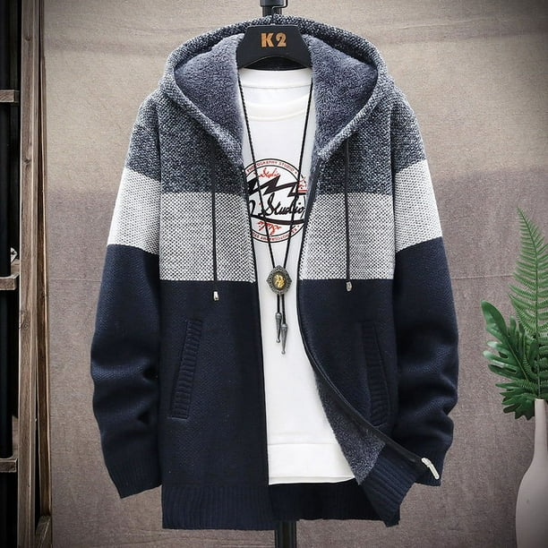 Suéter de hombre, abrigo de otoño e invierno, con capucha, informal, suelto, chaqueta gruesa y elegante