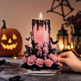 thumbnail image 3 of Diceymbol Halloween Candle Desktop Decoration Flat Ornament, 7.87 in Acrylic Figurine with Pink Roses and Bats, 3 of 6