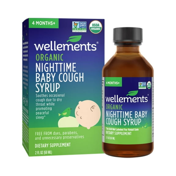 Wellements Organic Nighttime Baby Cough Syrup USDA Organic 2 Fl Oz. 4 Months 