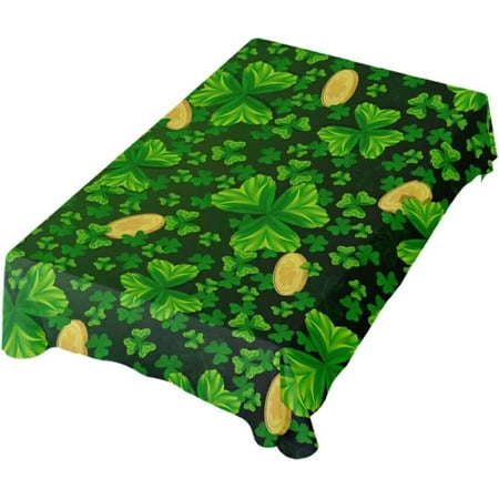 

54 x54 Beautiful Clover and Golden Coins Rectangle TableclothSt. Patrick s Day Kitchen Decoration Dinner Rectangular Table Cover for Party Holiday Hotel BBQ-Machine Washable