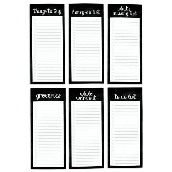 Inkdotpot Pack of 6 Funny Magnetic Dry Erase List For Fridge, Wipe Clean w/ NoStain, Quick Notes Shopping & Grocery List Whiteboard for Fridge, 8.75" x 3.8"(Classic Black)
