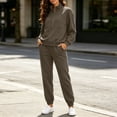 thumbnail image 2 of Women's 2 Piece Casual Outfits Solid Hooded Drawstring Long Sleeve Sweatshirt Tops And Long Pants Set Suits, 2 of 9