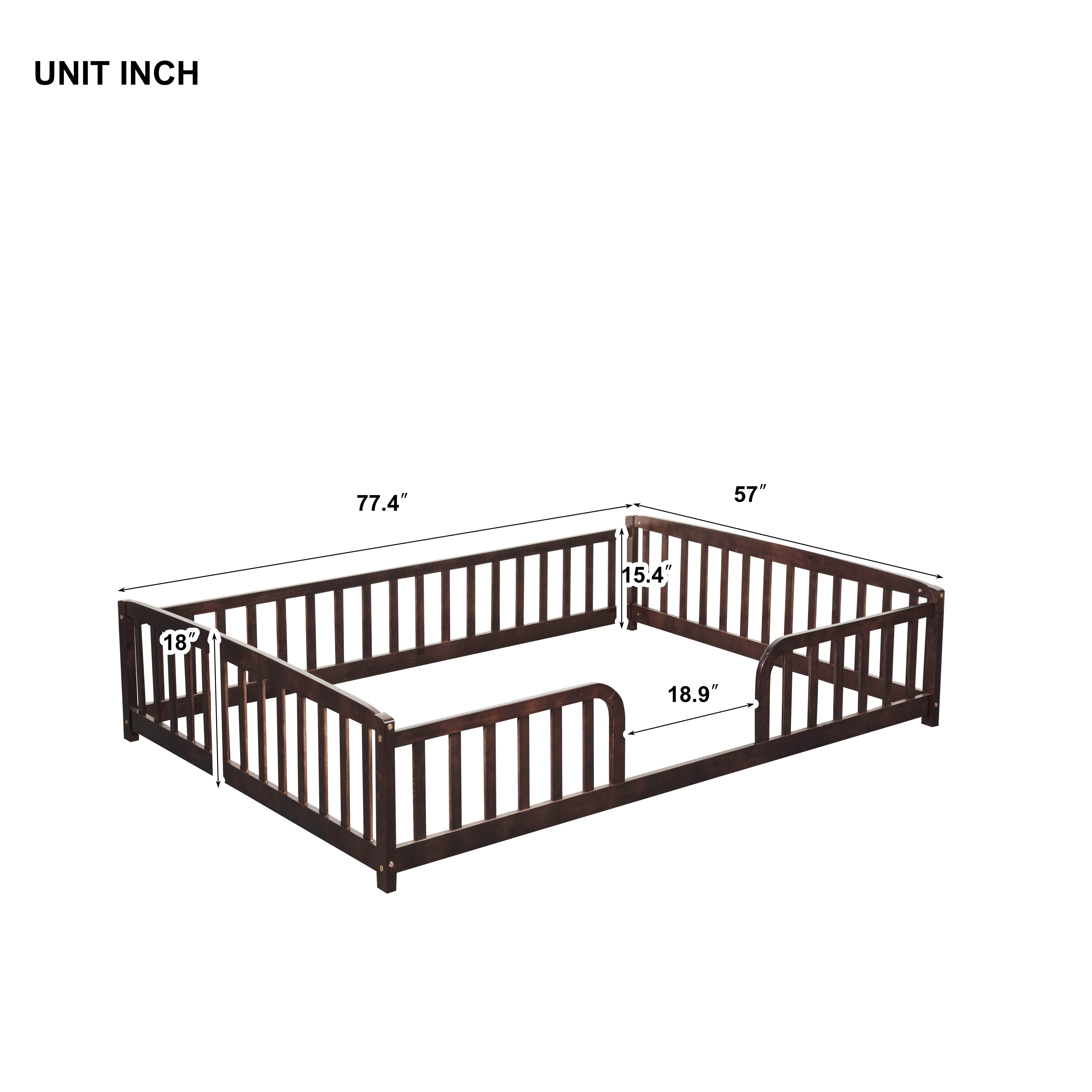 Mintazer Full Size Toddler Floor Bed with Guardrails & Central Entrance, Espresso