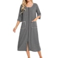 thumbnail image 5 of Hanerdun Women Zipper Nightgown Female 3/4 Sleeve Striped Robe with Pocket Dark Gray M, 5 of 6