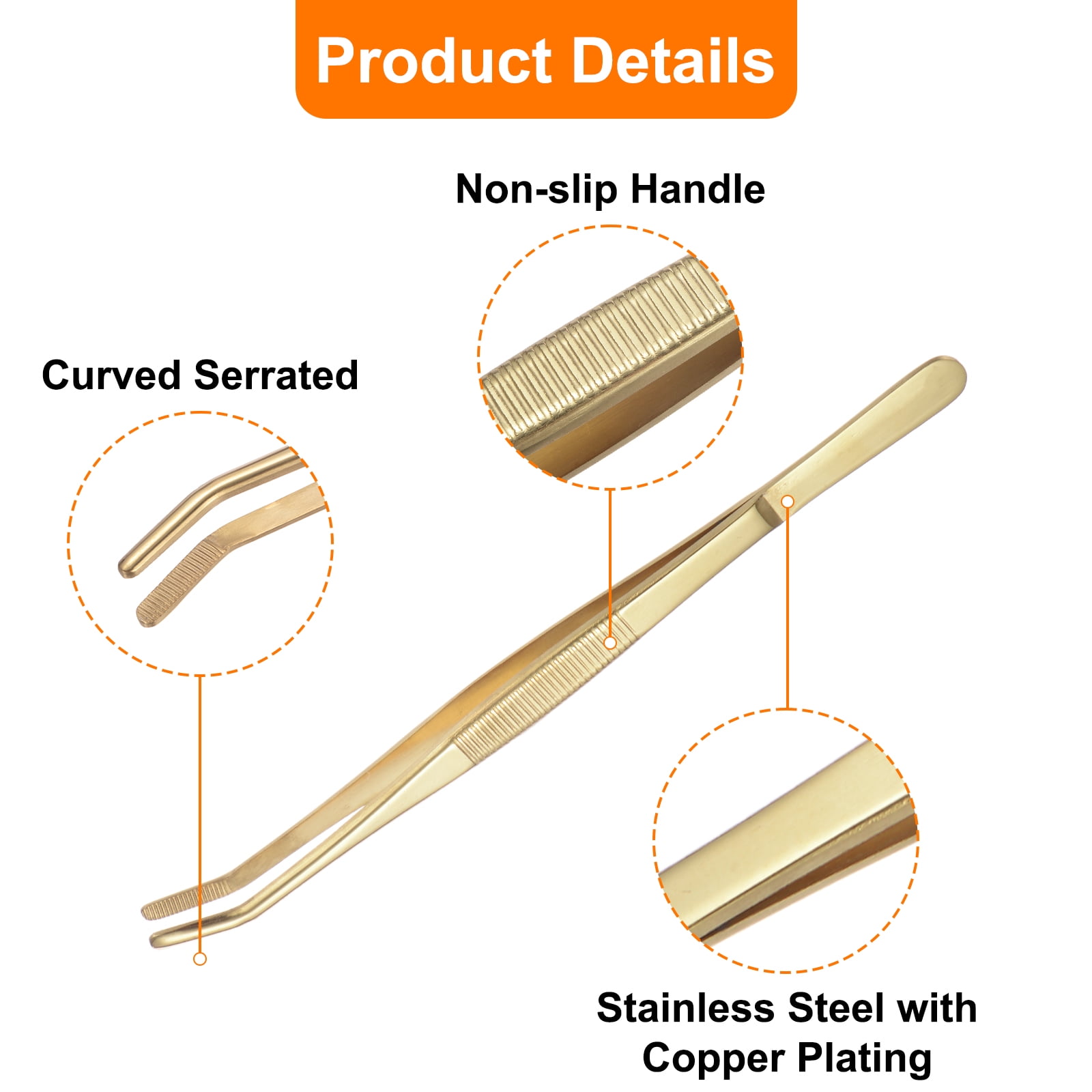 6pcs Stainless Steel Tweezers 8.6" Long Handle Curved Serrated Tip Tweezers for Craft Gardening, Yellow