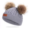 thumbnail image 2 of Toddler Wool Scarf And Hat Set Winter Twisted Double Pompom Knitted Hat,gray, 2 of 6