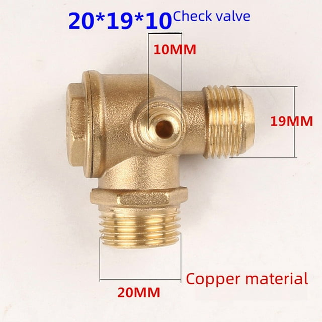 Piston-Driven Compact Oil-Free Air Compressor Accessory: Pure Copper One-Way Check Valve with 1/2*1/2 Female Threaded Three-Way Design and Lock Core Screw for Efficient Unidirectional Flow &